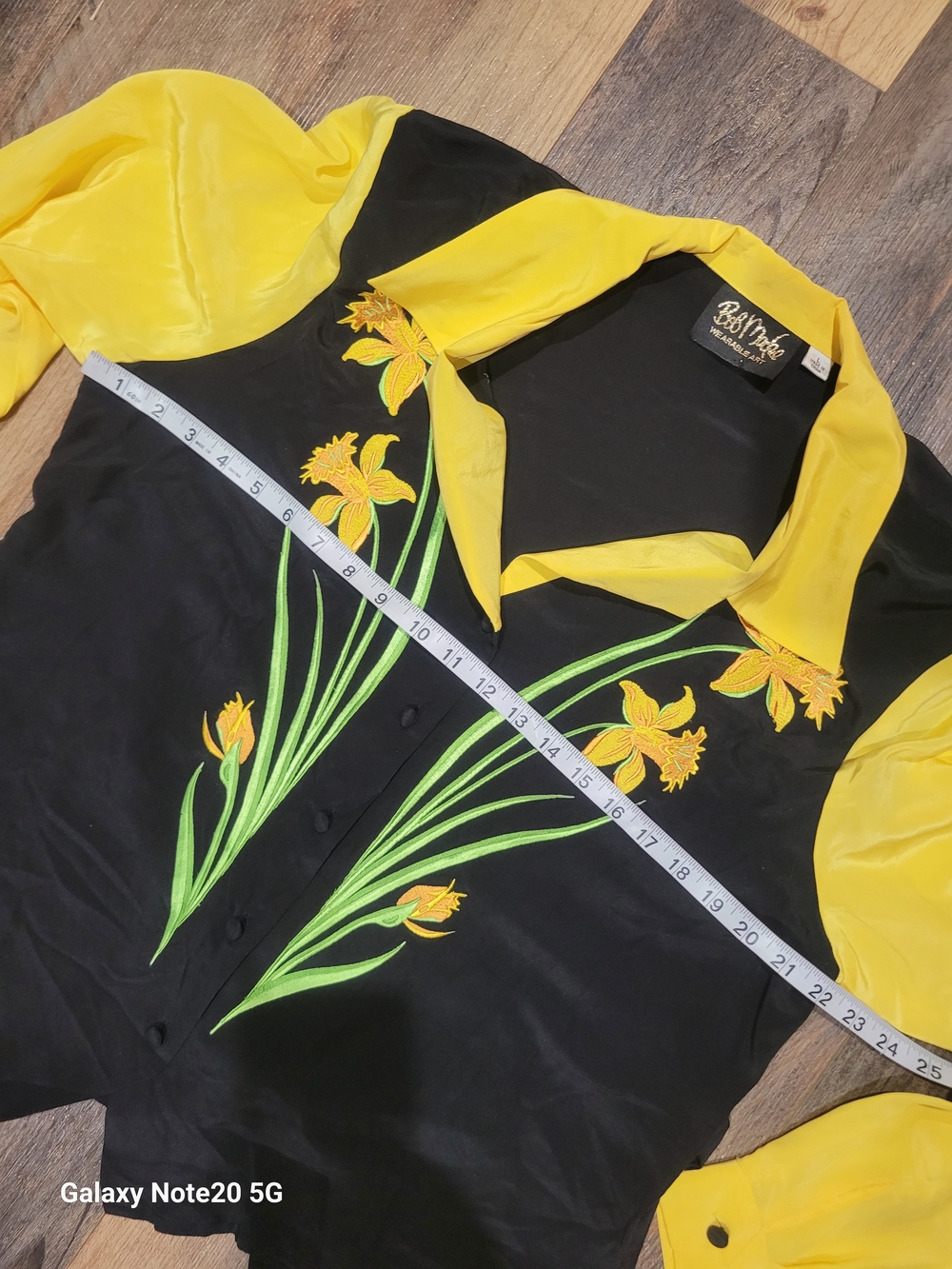 Bob Mackie Wearable Art Vintage 100% Silk Daffodil Floral Embroidery Blouse L - Picture 7 of 9